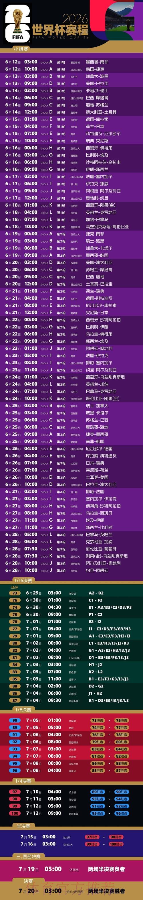 2026世界杯比赛时间最新比赛时间表怎么看